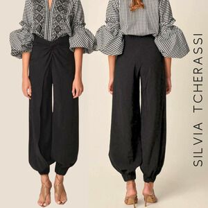 Silvia Tcherassi NWT Raimondo Wide-Leg Flowy Pant with Cinched Ankle in Black XS